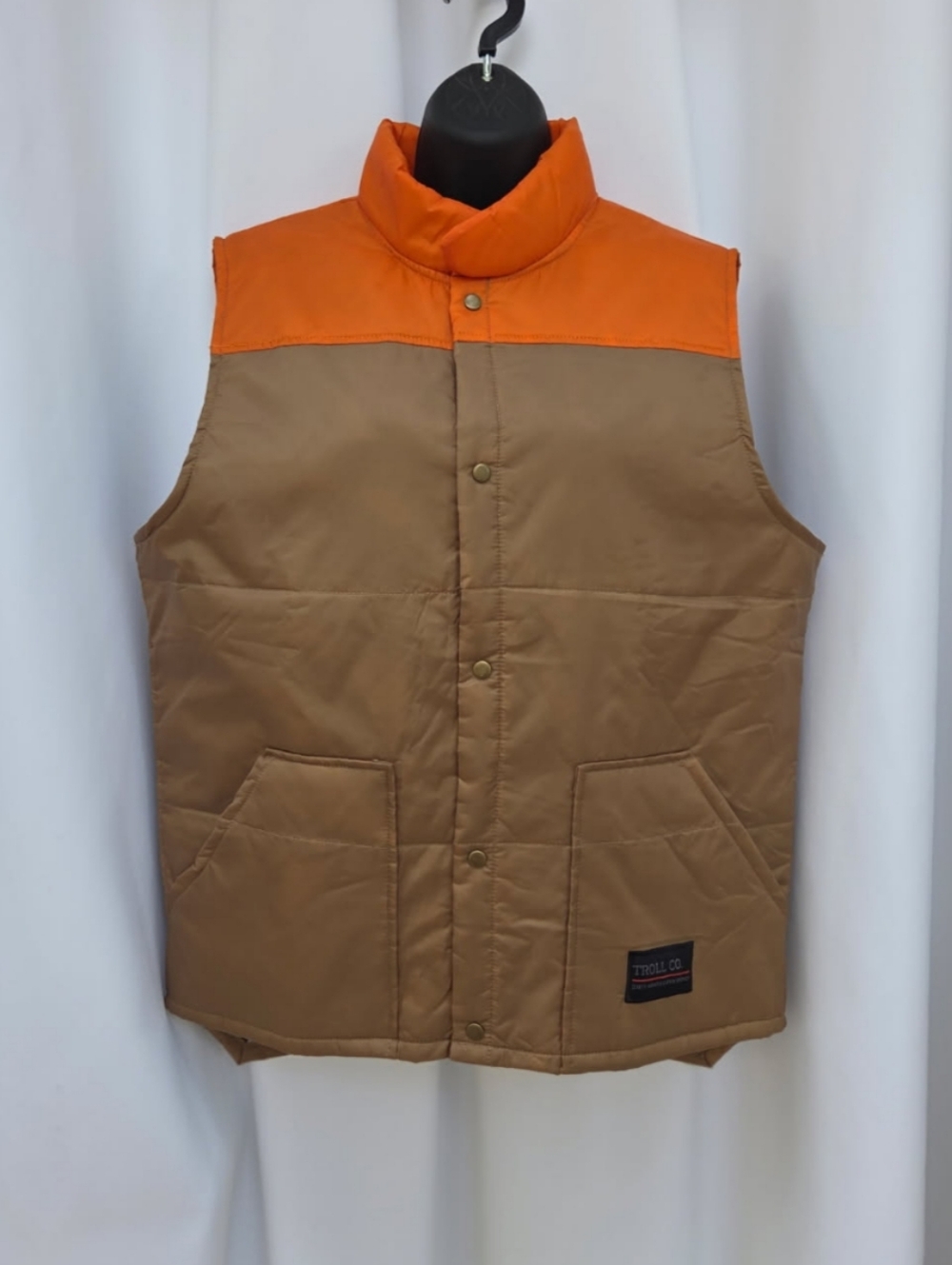 Troll Co. Clothing Blue Collar Work Puffer Vest - Orange & Brown - Size Medium